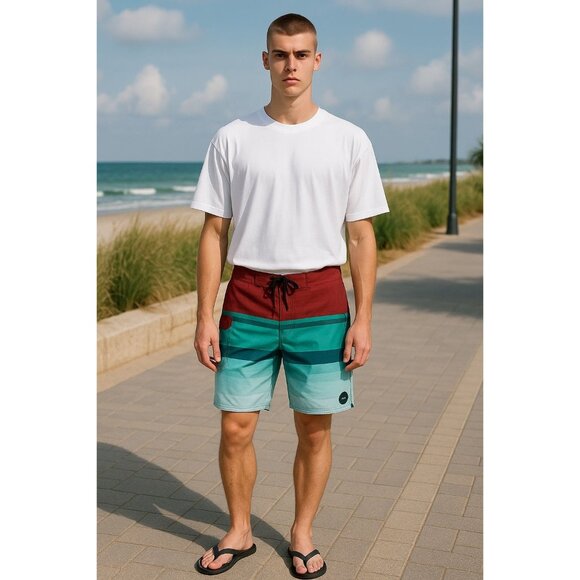 RIP CURL Men Red/Green Boardshorts 33 - Picture 1 of 6